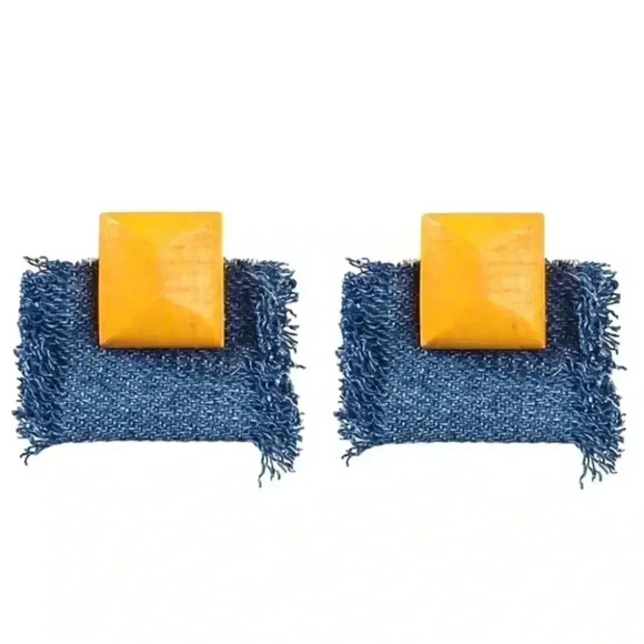 Square Wood Denim Earring - Picture 1 of 3